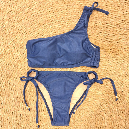 Bikini un solo hombro azul brillo