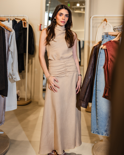 Pollera Iciar Larga Lino Beige