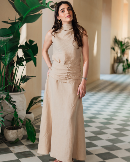 Pollera Iciar Larga Lino Beige