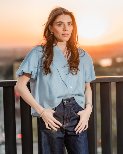 Camisa Valeria Lino Blue Aura