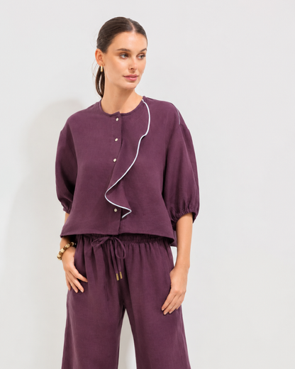 Camisa Coral Lino Bordo