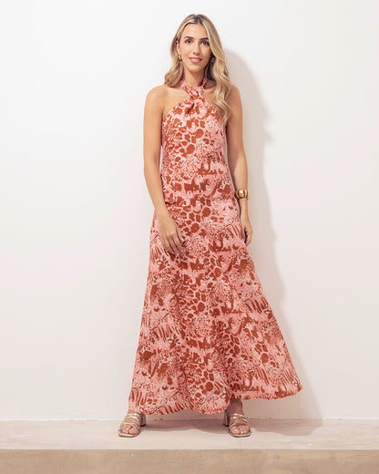 Vestido Santander Lino Print Rosa