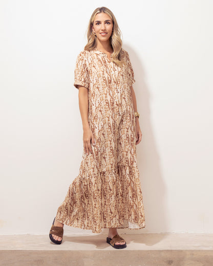 Vestido Mar Lino Print Beige