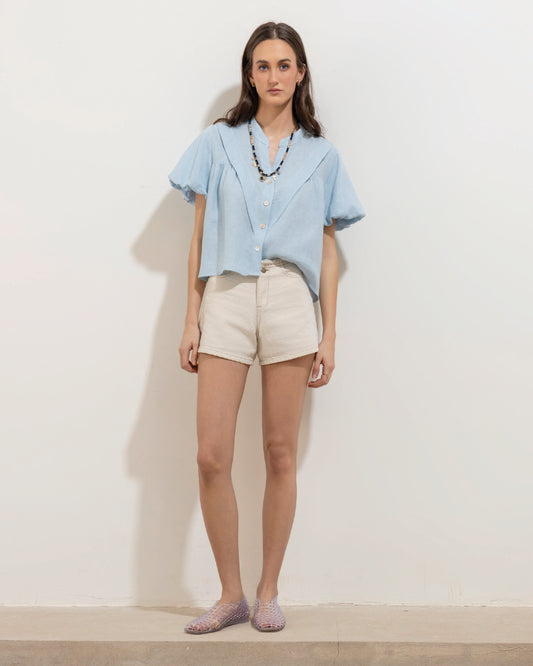 Camisa Valeria Lino Blue Aura