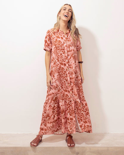 Vestido Mar Lino Print Rosa