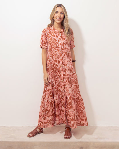 Vestido Mar Lino Print Rosa