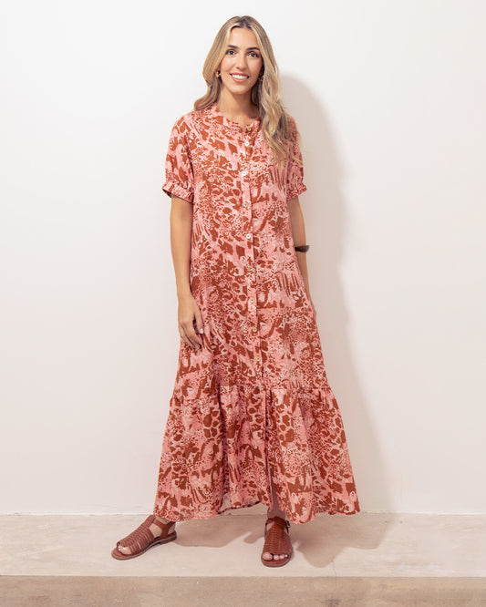 Vestido Mar Lino Print Rosa