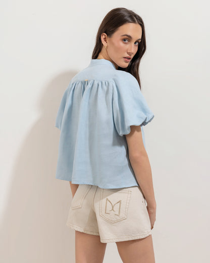 Camisa Valeria Lino Blue Aura