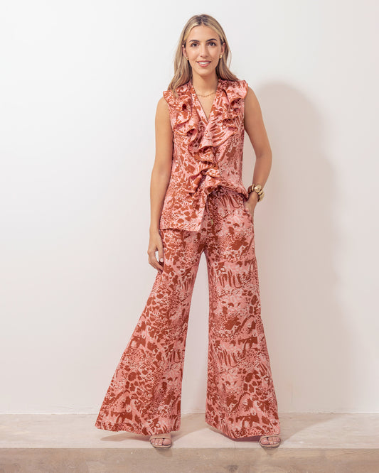 Pantalon Ara Lino Print Rosa