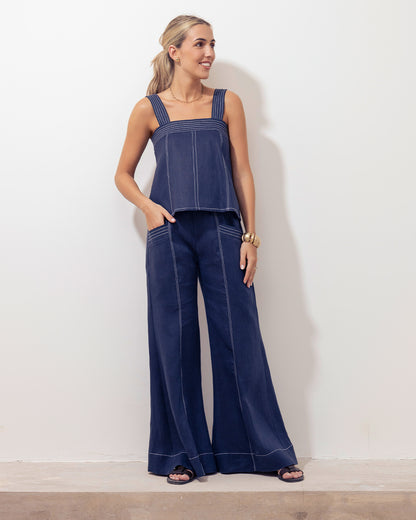 Pantalon Filipa Lino Azul