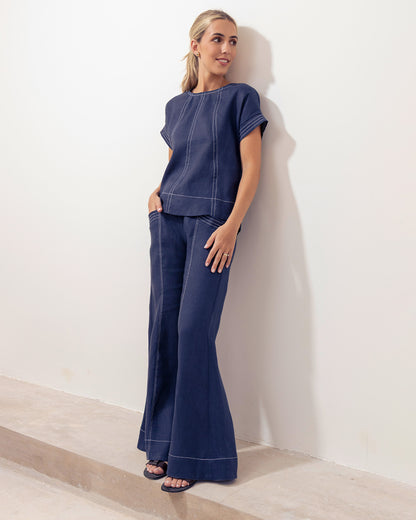 Pantalon Filipa Lino Azul