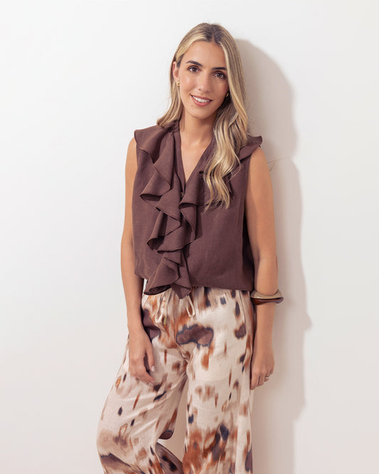 Blusa Bella Lino Chocolate