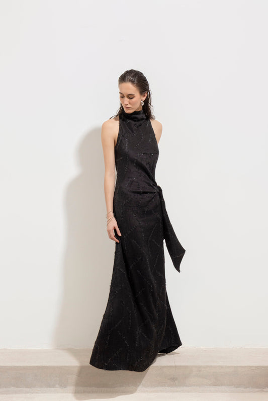 Vestido Nina Seda Etnico Negro