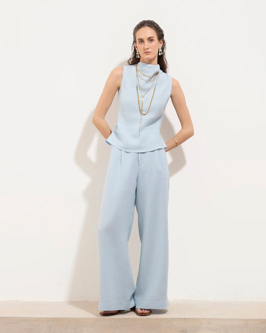 Pantalon Ceci Lino Blue Aura