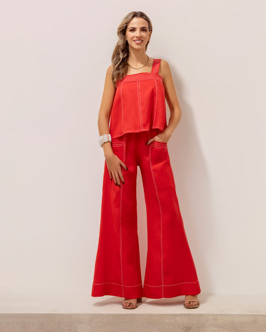 Pantalon Filipa Lino Rojo