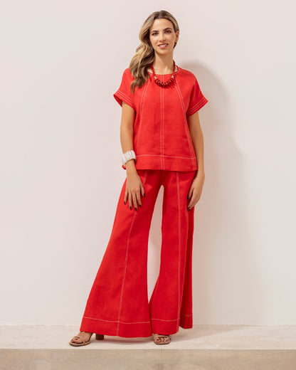 Pantalon Filipa Lino Rojo