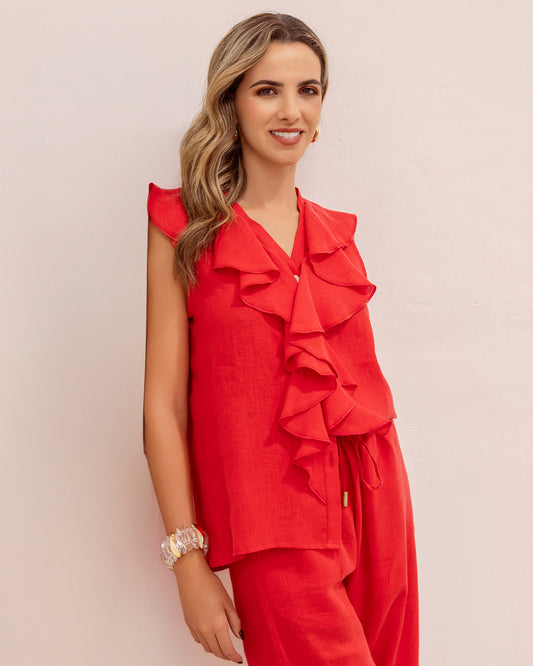 Blusa Bella Lino Rojo