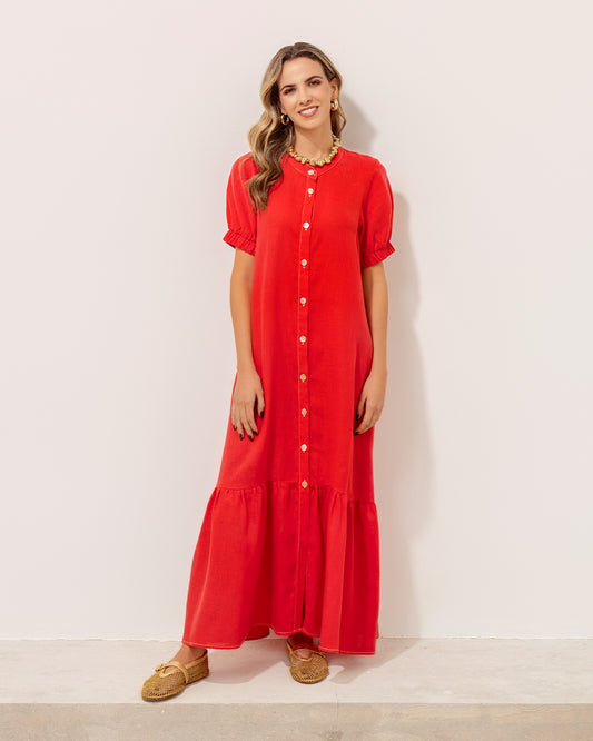 Vestido Mar Lino Rojo