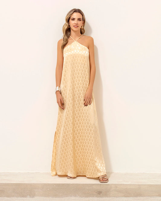 Vestido Diamante Jacquard Beige