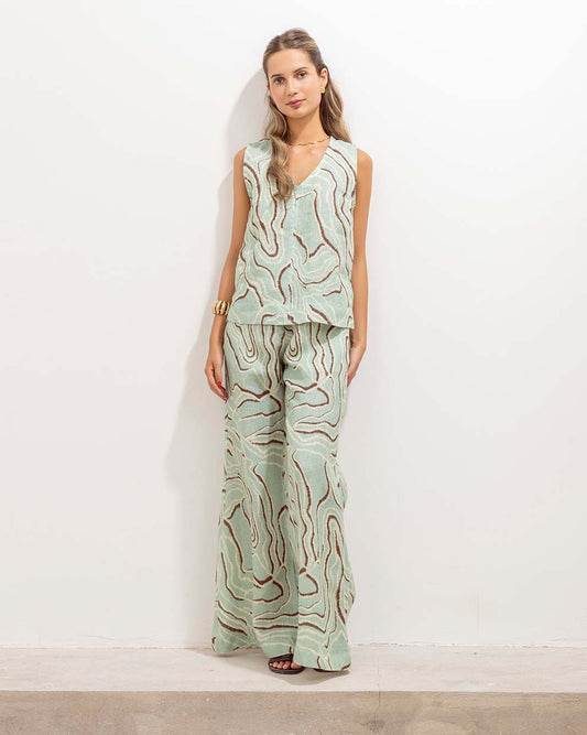 Pantalon Ara Lino Ondas Verdes