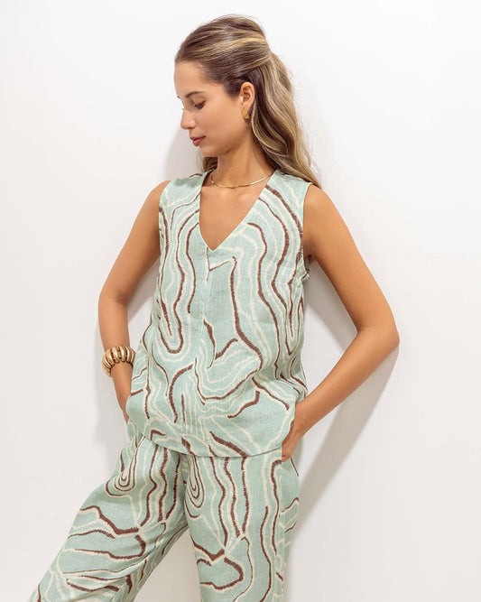 Blusa Marina Lino Ondas Verdes