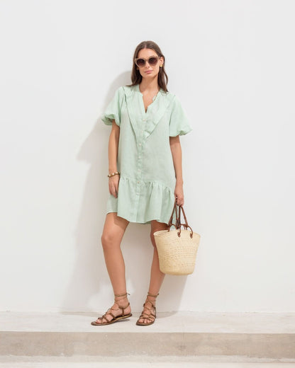 Vestido Valeria Corto Lino Verde Matcha