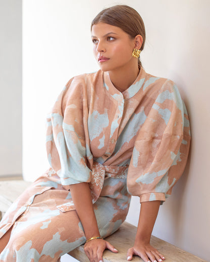 Vestido Gerald Lino Acuarela Aqua