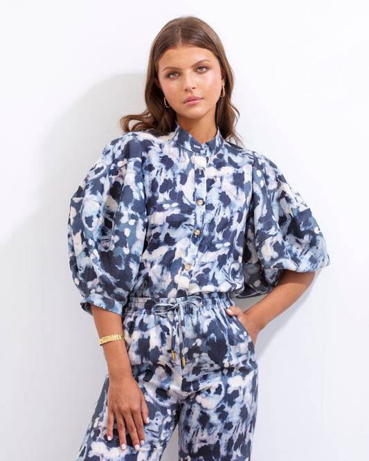 Camisa Gerald Lino Batik Azul