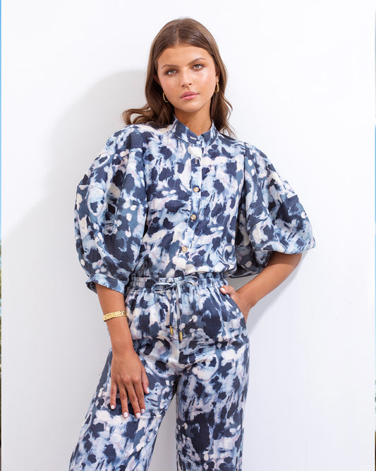Camisa Gerald Lino Batik Azul