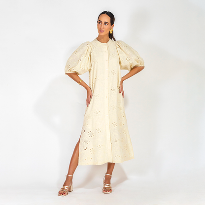 Vestido Gema Broderie Beige