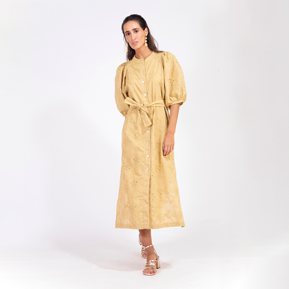 Vestido Gema Broderie Ocre