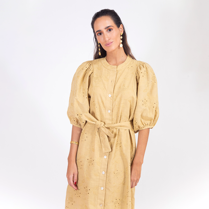 Vestido Gema Broderie Ocre