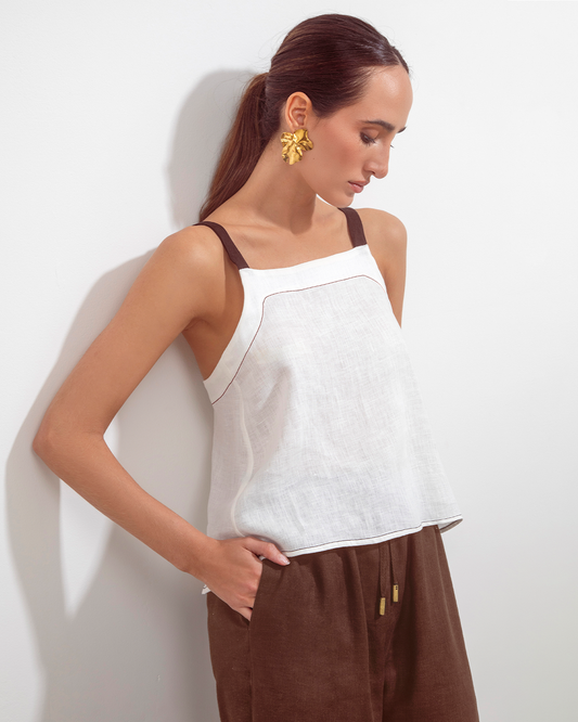 Blusa Teresita Natural Y Chocolate