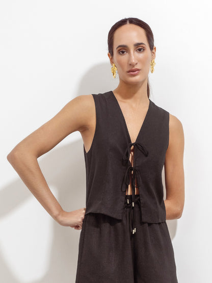 Chaleco Cafe Lino Negro