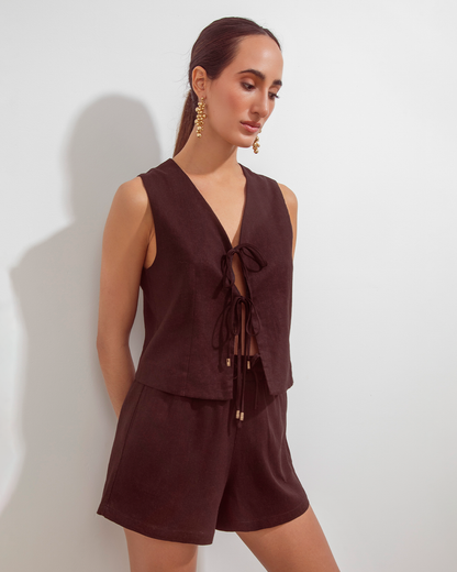 Short Valencia Lino Chocolate