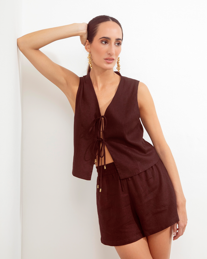 Short Valencia Lino Chocolate