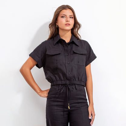 Camisa Isa Lino Negro
