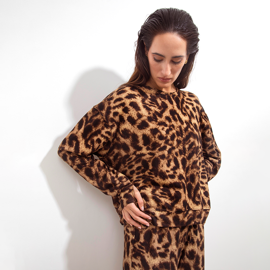 Buzo Serena Print Beige Y Negro