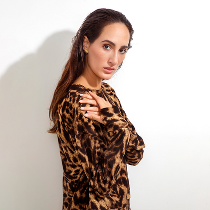 Buzo Serena Print Beige Y Negro