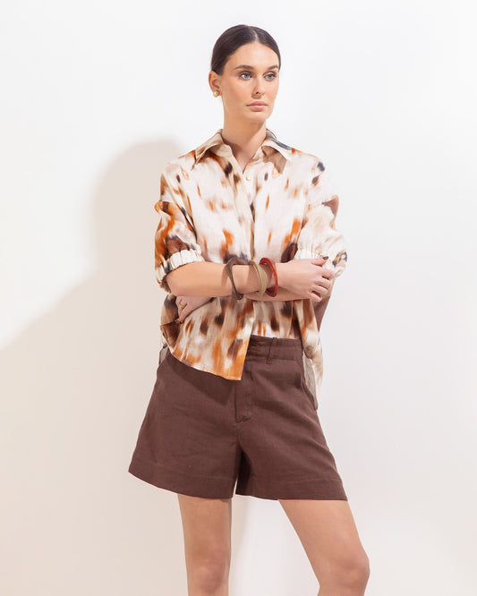 Camisa Mar Lino Monet Chocolate