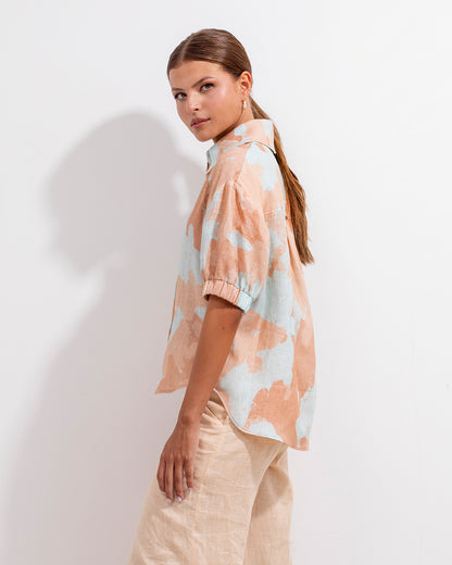 Camisa Mar Lino Acuarela Aqua