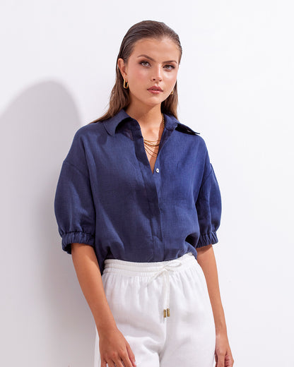 Camisa Mar Lino Azul