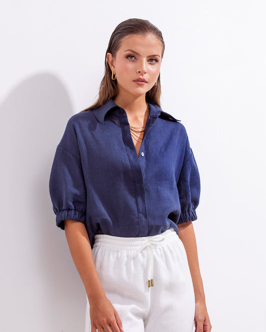 Camisa Mar Lino Azul