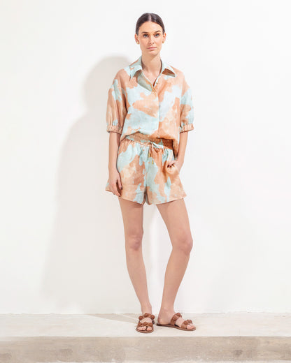 Camisa Mar Lino Acuarela Aqua