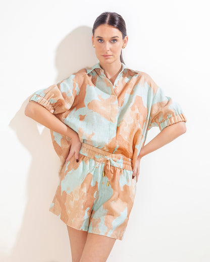 Camisa Mar Lino Acuarela Aqua