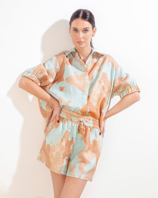 Camisa Mar Lino Acuarela Aqua
