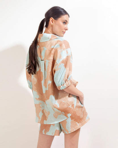 Short Valencia  Lino Acuarela Aqua