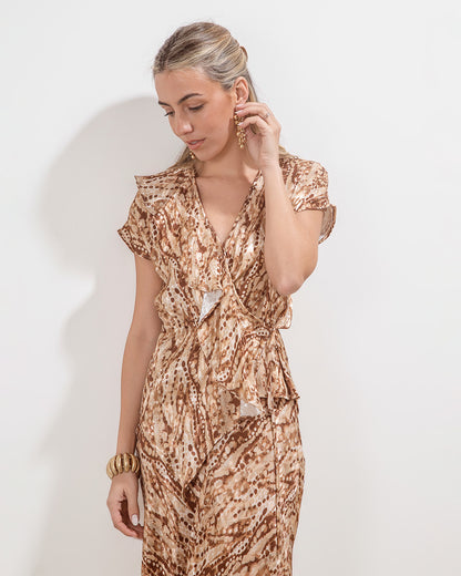 Blusa Jazmin Jacquard Print Beige