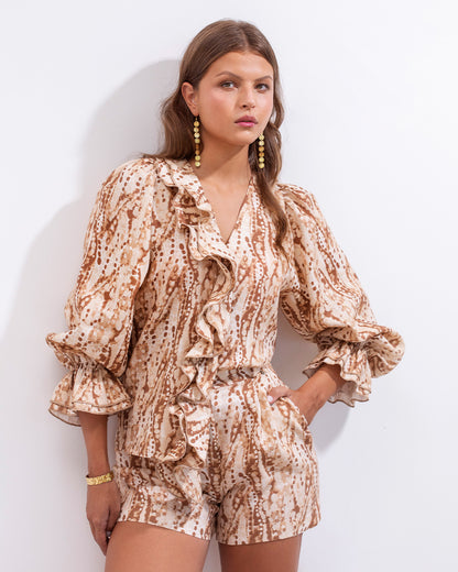 Camisa Viole Lino Print Beige