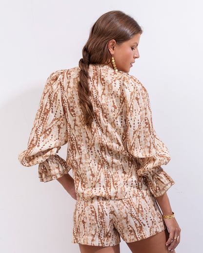 Short Pilar Lino Print Beige